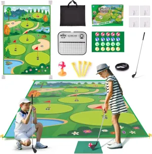 Golf Chipping Game with Golf Hitting Mat, Golf Training Mat with 20 Sticky Balls, Club, Scoreboard, Targets with Practice Chipping Mat Kits Indoor Outdoor Golf Accessories for Adult Family Yard