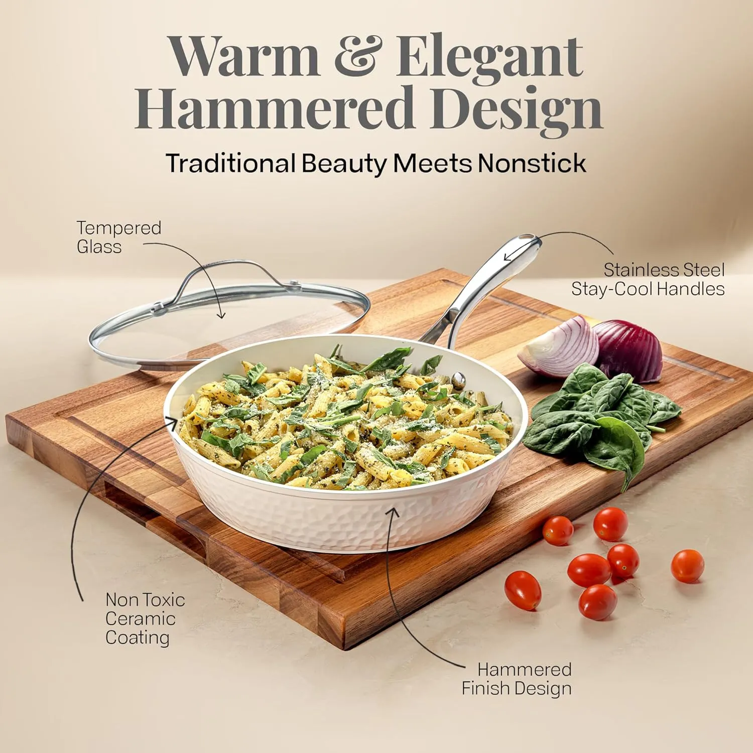 GOTHAM STEEL Hammered 15 Pc Ceramic Cookware Set Nonstick, Pots and Pans Set Non Stick for Kitchen with Utensils, Pots and Pans for Cooking, Non Toxic Cookware Sets, Oven and Dishwasher Safe