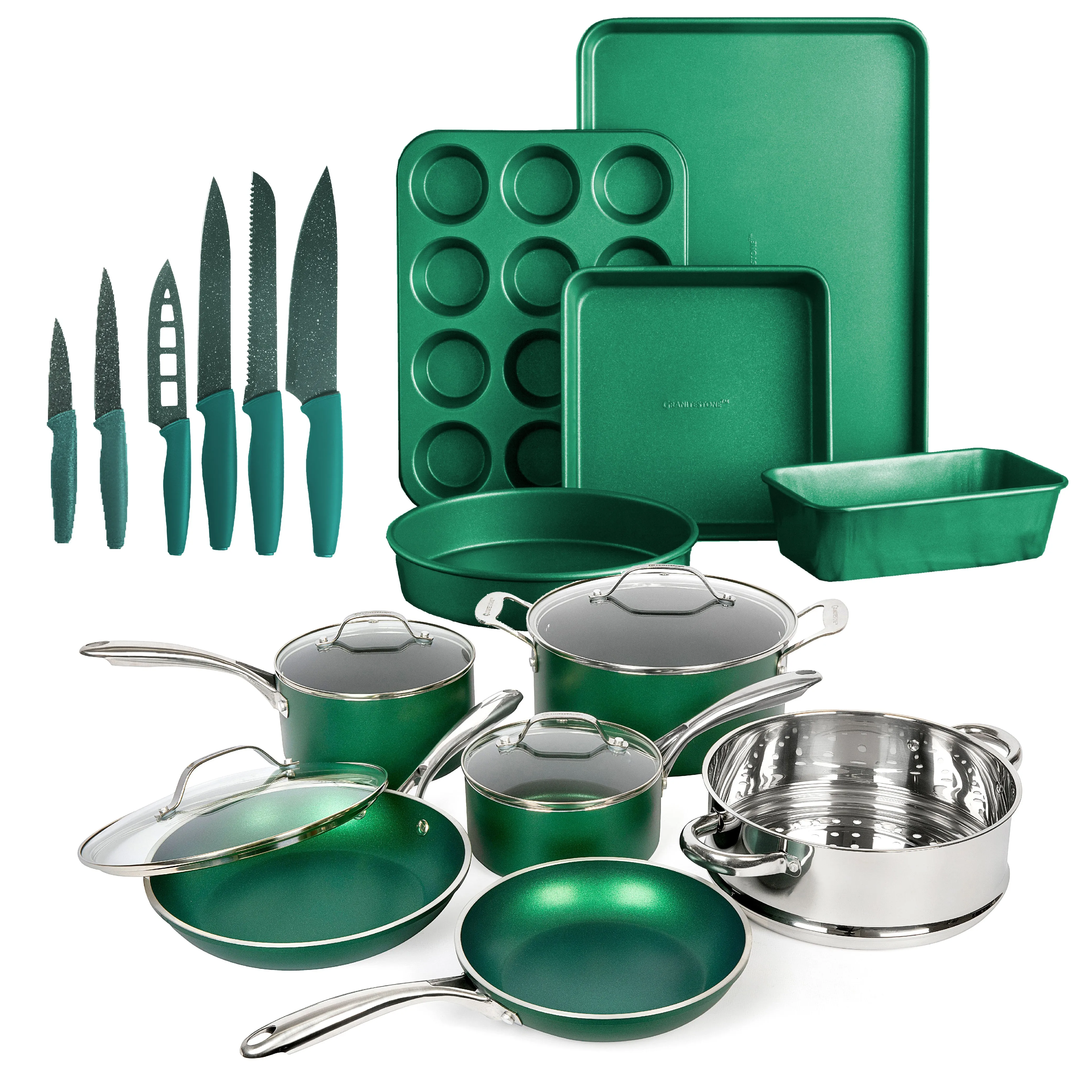Granitestone 21 Piece Cookware and Bakeware Set, with Knife Set