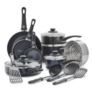 GreenLife Soft Grip Healthy Ceramic Nonstick 16 Piece Kitchen Cookware Pots and Frying Sauce Saute Pans Set