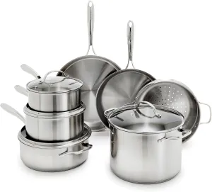 GreenPan Swift 11 Piece Stainless Steel Cookware Set, Non-Toxic PFAS-Free, Induction Safe Kitchen Pots & Pans, Interior Measurement Markings, Silver Handles & Lids, Steamer, Oven Safe, Silver