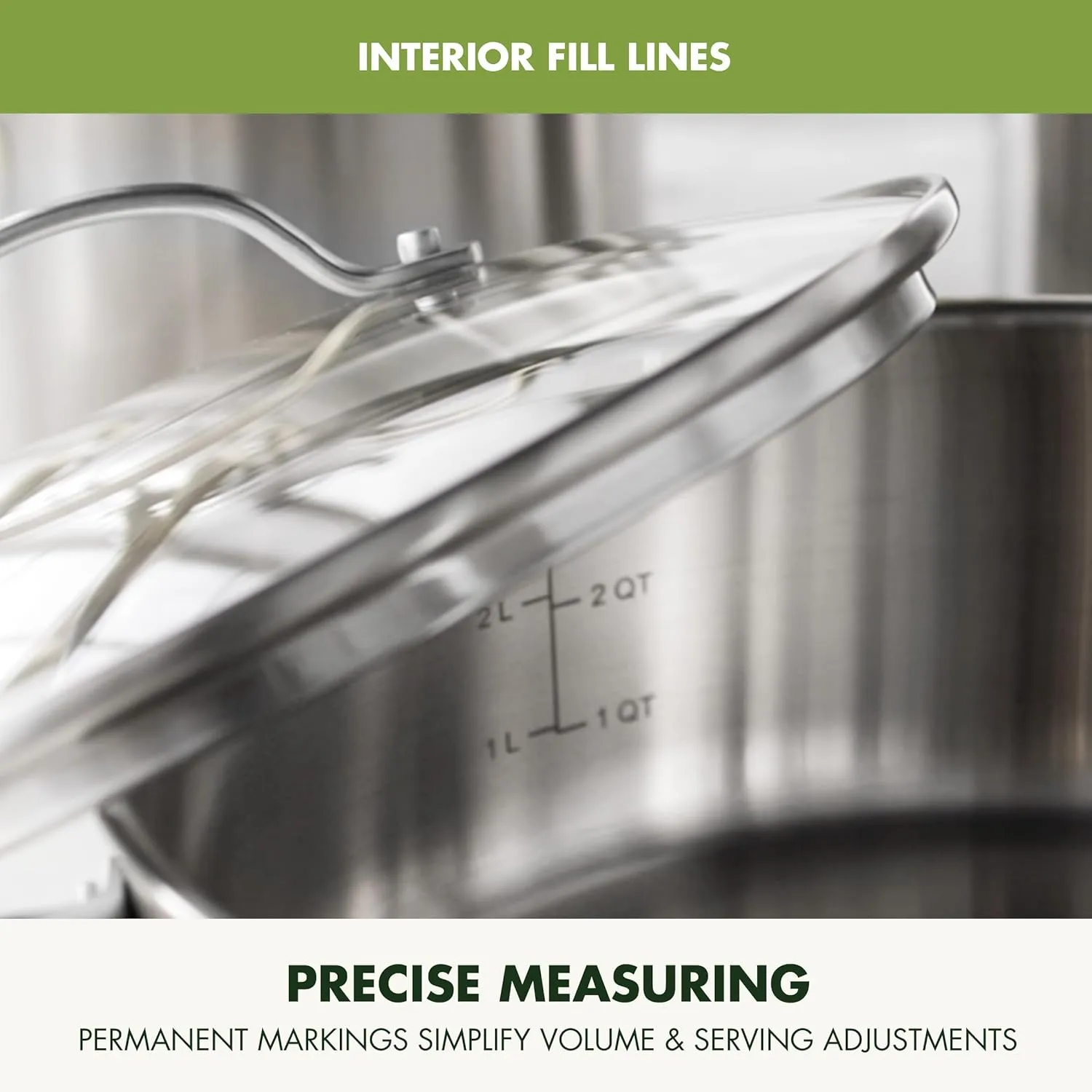 GreenPan Swift 11 Piece Stainless Steel Cookware Set, Non-Toxic PFAS-Free, Induction Safe Kitchen Pots & Pans, Interior Measurement Markings, Silver Handles & Lids, Steamer, Oven Safe, Silver