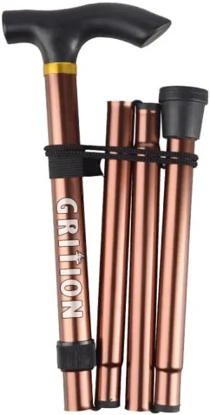 GRITION Aluminum Alloy Portable Elderly Mountaineering Stick Foldable and Retractable Ultra Light Crutch, Off-Road Hiking Outdoor Cane