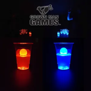 Grown Man Games LED Beer Pong Set w/Glow in The Dark Cups and Pong Balls - Table and Yard Games - Indoor and Outdoor Games - Drinking Games for Party (14 Cup)