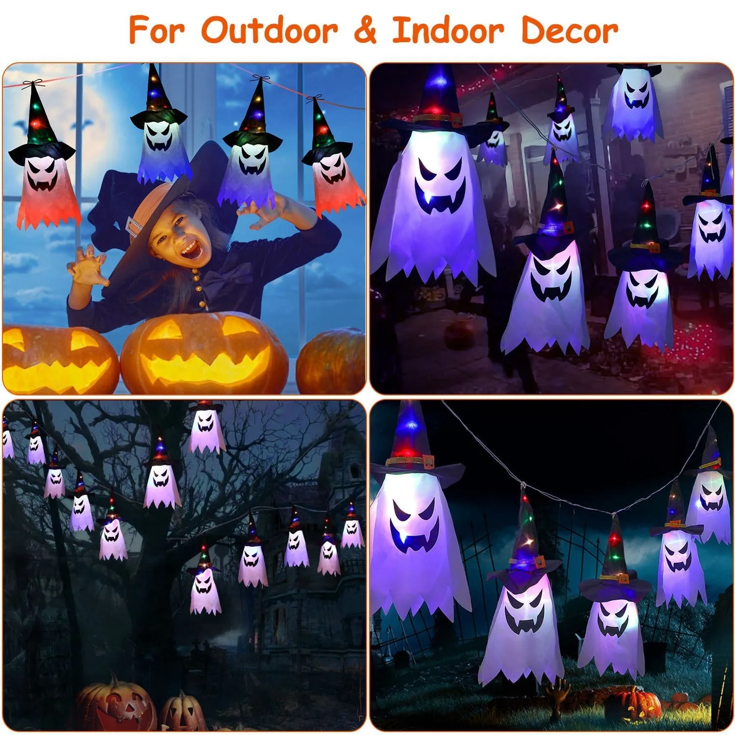 Halloween Ghost Witch Hat Hanging Light Lantern