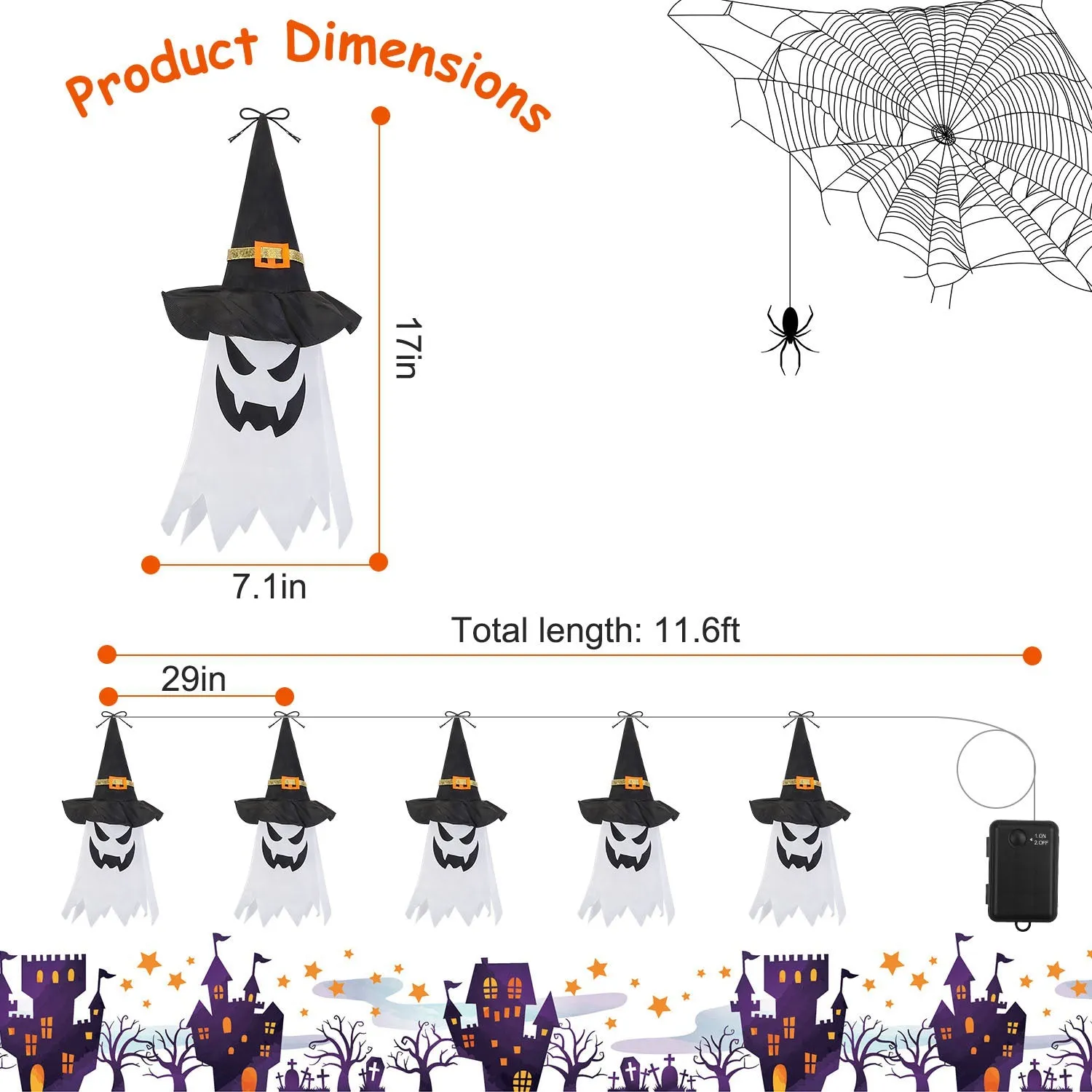 Halloween Ghost Witch Hat Hanging Light Lantern
