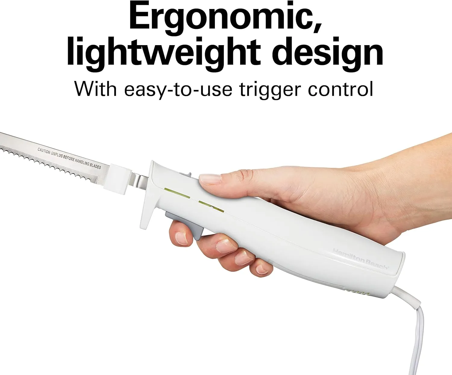 Hamilton Beach Electric Knife Set for Carving Meats, Poultry, Bread, Crafting Foam & More, Reciprocating Serrated Stainless Steel Blades, Ergonomic Design Storage Case   Fork Included, 5 Foot Cord