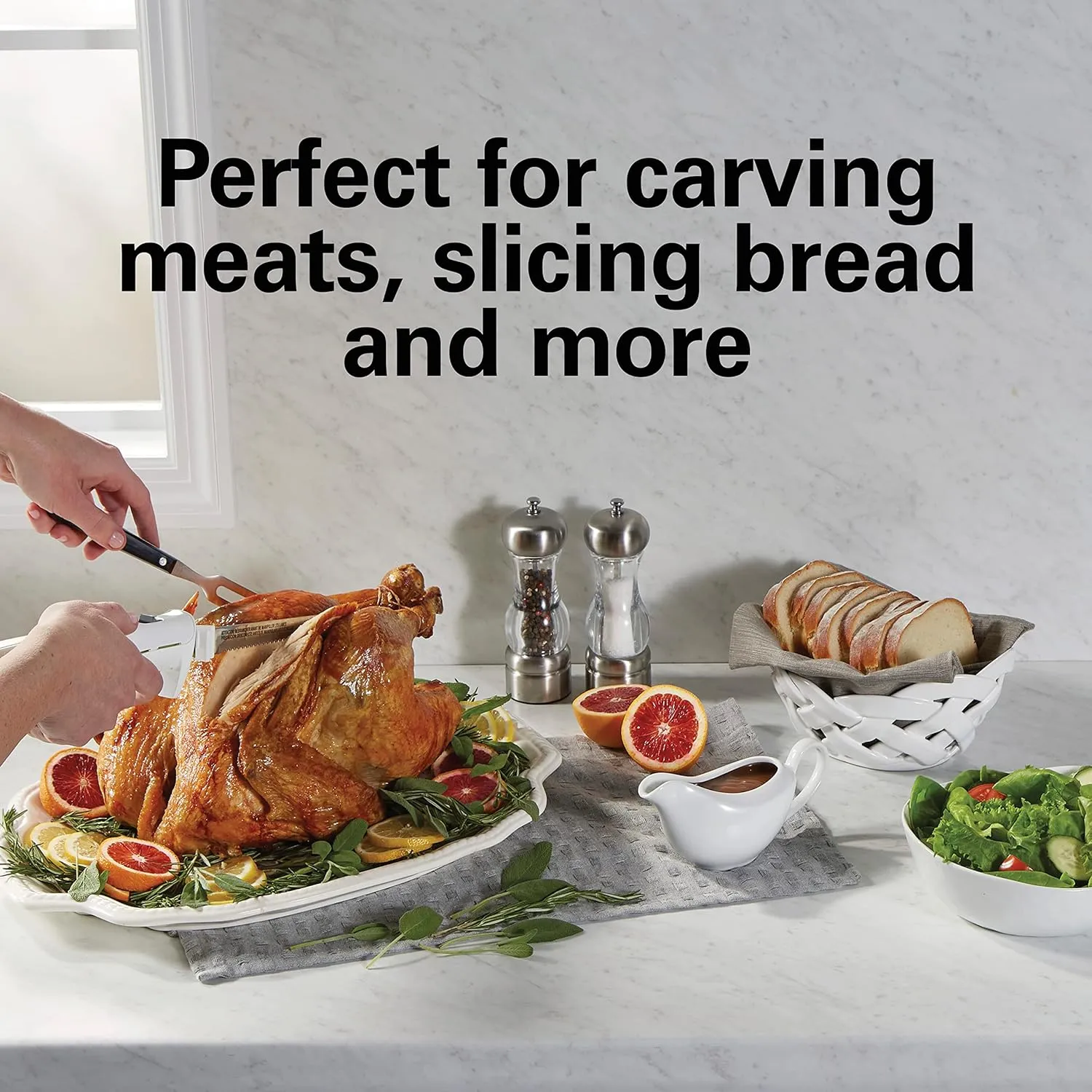 Hamilton Beach Electric Knife Set for Carving Meats, Poultry, Bread, Crafting Foam & More, Reciprocating Serrated Stainless Steel Blades, Ergonomic Design Storage Case   Fork Included, 5 Foot Cord
