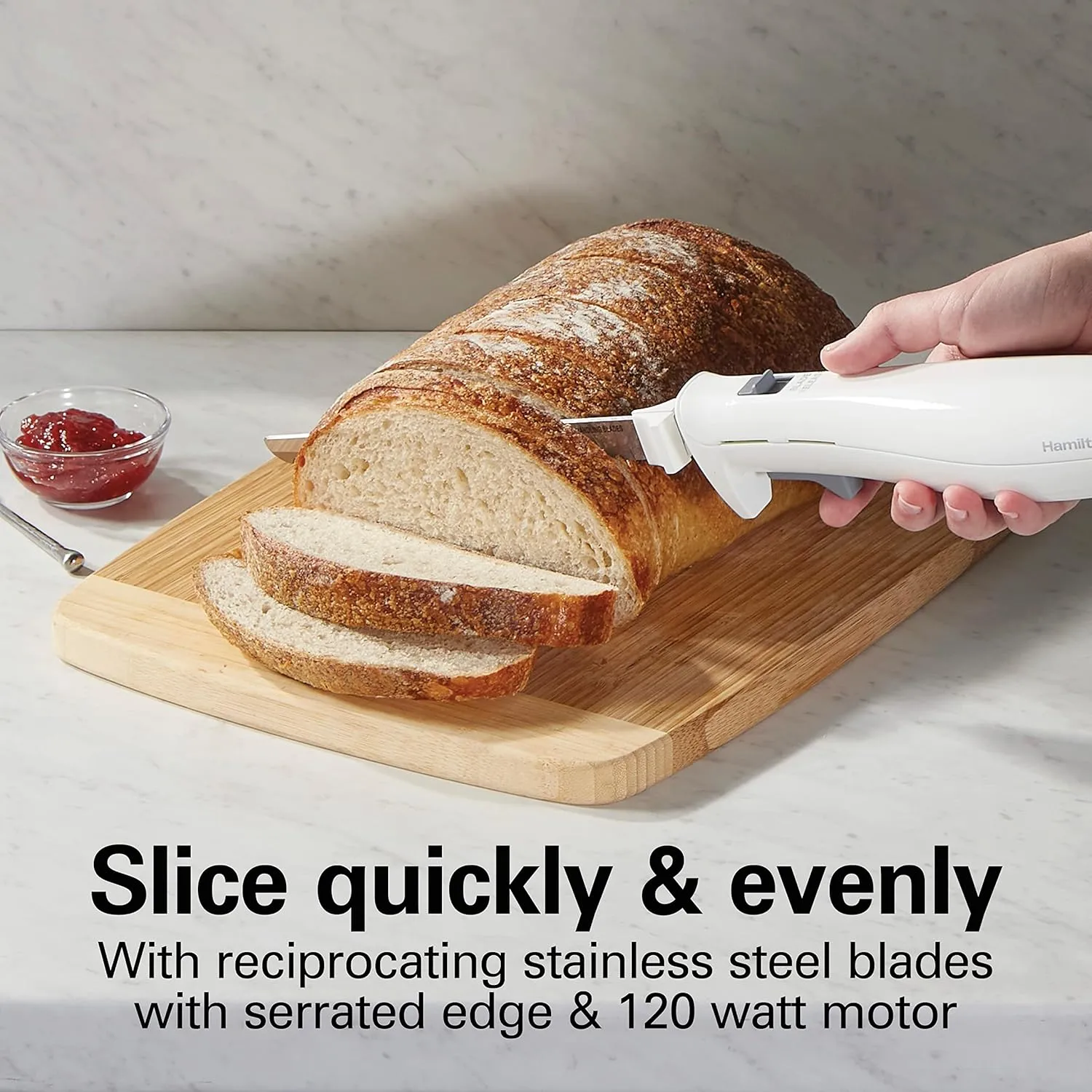 Hamilton Beach Electric Knife Set for Carving Meats, Poultry, Bread, Crafting Foam & More, Reciprocating Serrated Stainless Steel Blades, Ergonomic Design Storage Case   Fork Included, 5 Foot Cord