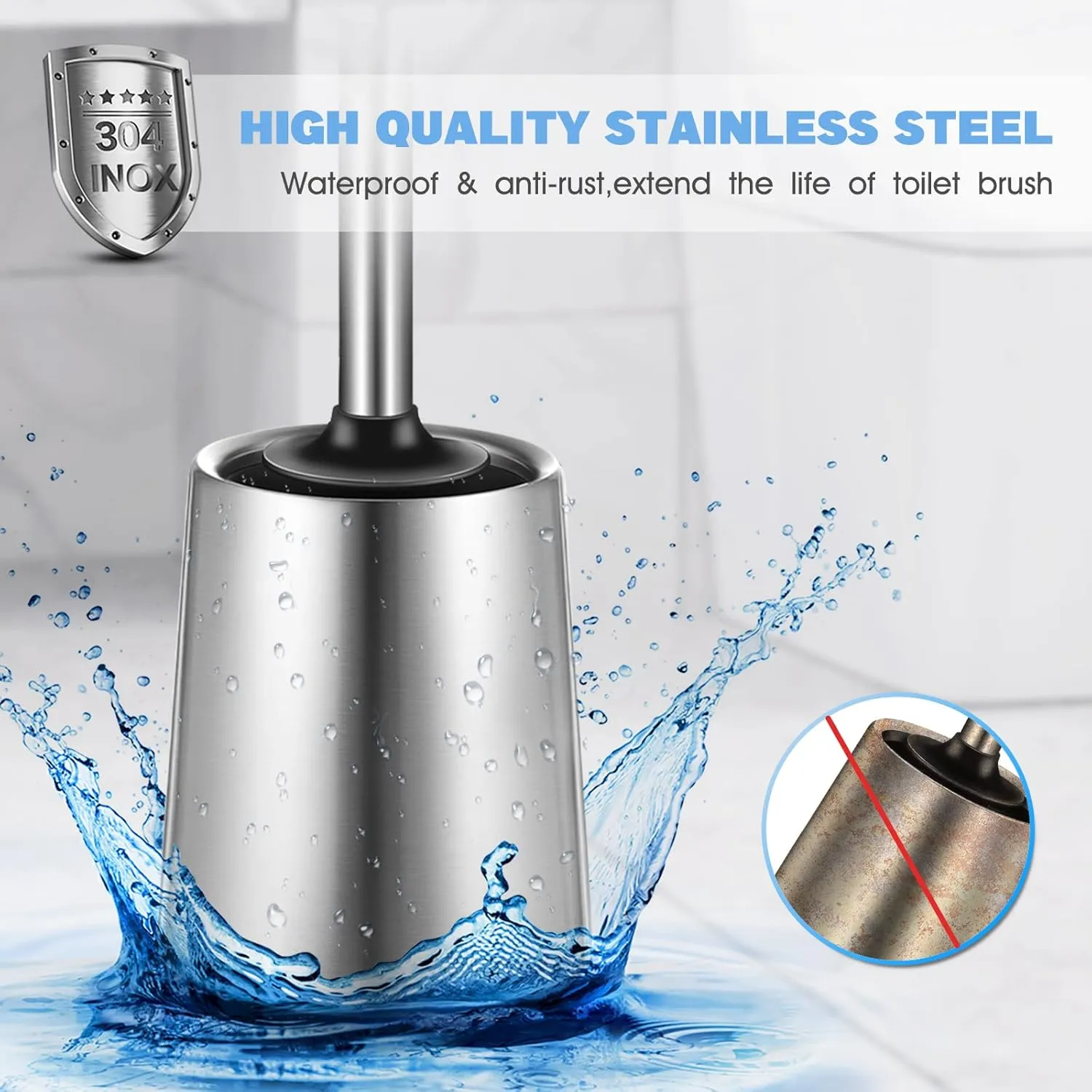 HAMITOR Toilet Bowl Brush Holder Set: 2Pack Silicone Stainless Steel Deep Cleaning Toilet Cleaner Brush for Bathroom Restroom - Compact Modern Rv Toilet Scrubber Accessories with Caddy