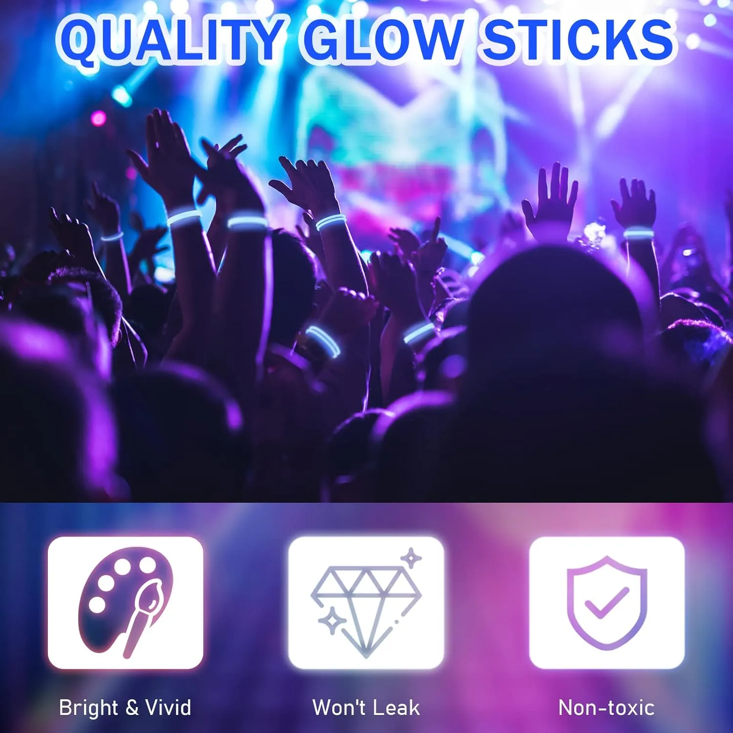 Hanaive 300 Pcs Glow Sticks Bulk 8 Inch Glow in the Dark Party Favors Neon Bracelets and Necklaces Light up Sticks with Connectors for Party Supplies(Blue)