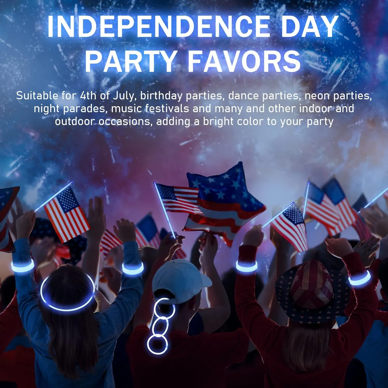 Hanaive 300 Pcs Glow Sticks Bulk 8 Inch Glow in the Dark Party Favors Neon Bracelets and Necklaces Light up Sticks with Connectors for Party Supplies(Blue)