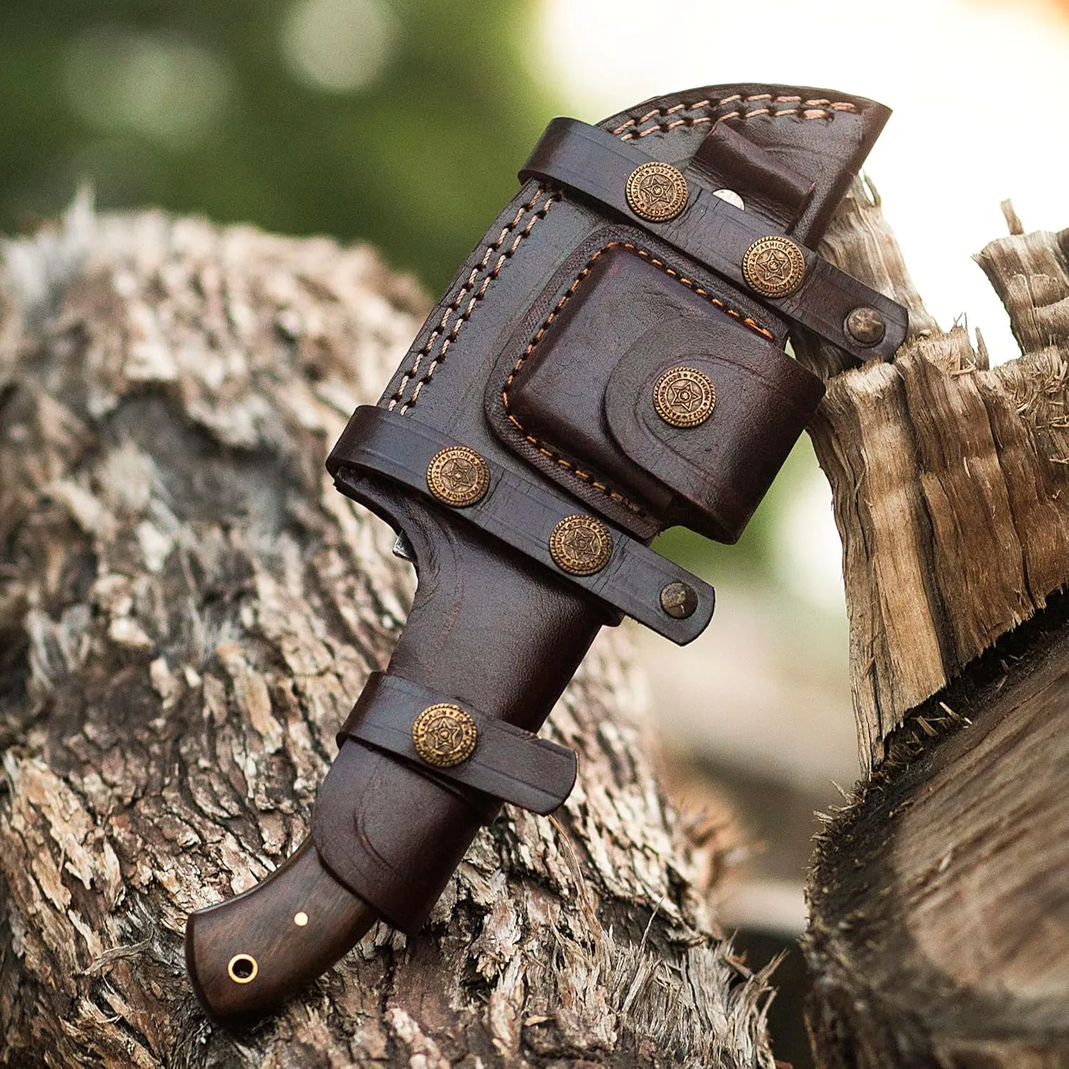 Handmade Damascus Tracker Knife 10'' Inches - Survival - Camping - Damascus Steel Knife - Hunting with Sheath Horizontal Carry Fixed Blade (BROWN)