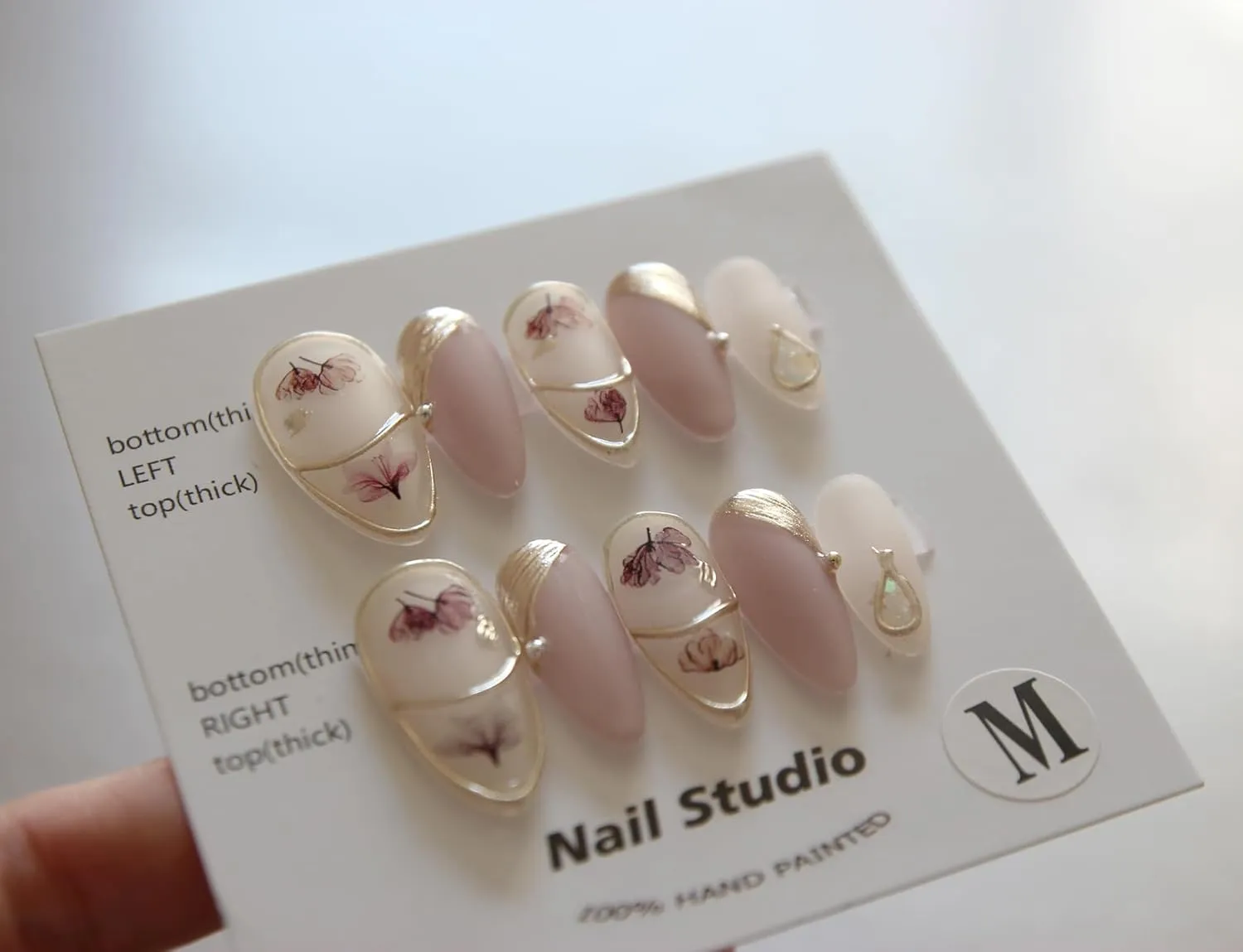 Handmade Press On Nails Almond Pink Matte Design By Nail Technician, Handmade Painted Nail Art, Reusable Stick On Nails in S,M,L 3Sizes (Large)