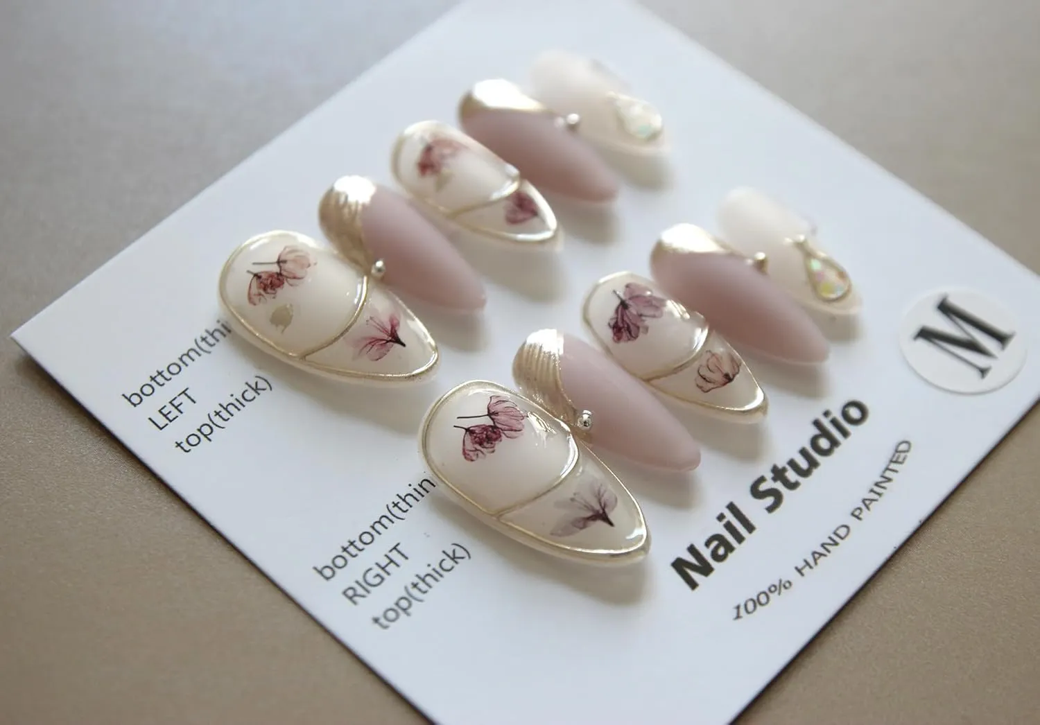 Handmade Press On Nails Almond Pink Matte Design By Nail Technician, Handmade Painted Nail Art, Reusable Stick On Nails in S,M,L 3Sizes (Large)