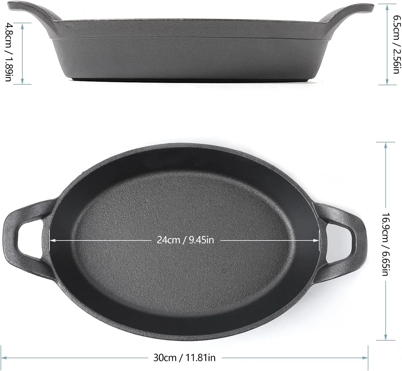 HAWOK Cast Iron Oval Serving Au Gratin Cookware Set of 4………