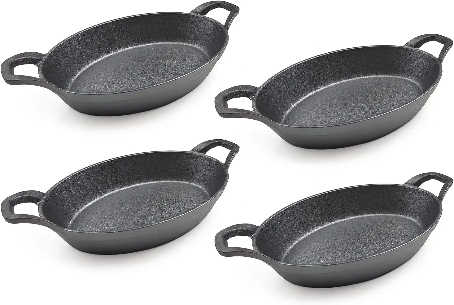 HAWOK Cast Iron Oval Serving Au Gratin Cookware Set of 4………