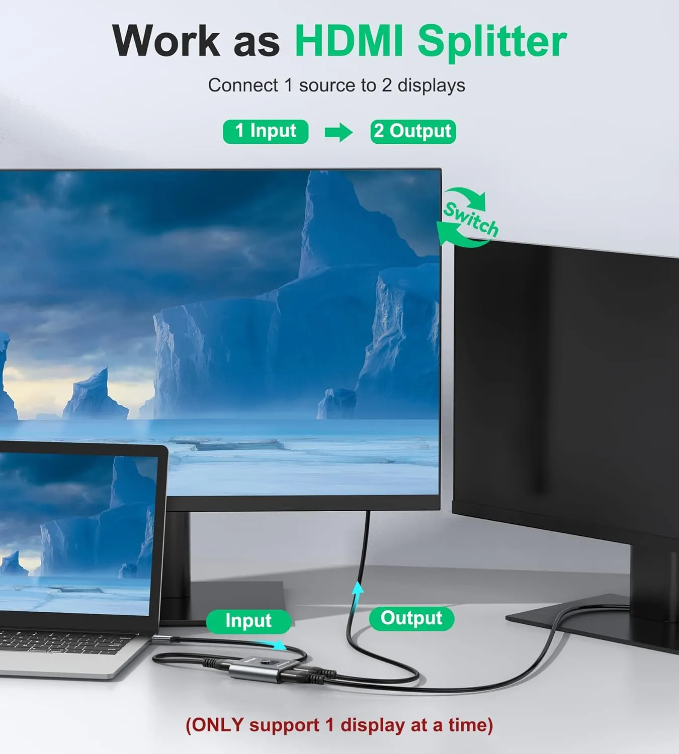 HDMI Switch 4k@60hz Splitter, GANA Aluminum Bidirectional HDMI Switcher 2 in 1 Out, Manual HDMI Hub Supports HD Compatible with Xbox PS5/4/3 Blu-Ray Player Fire Stick Roku
