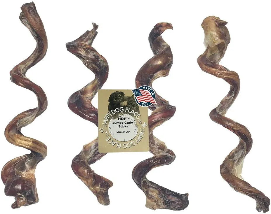 HDP Dental Floss Jumbo Curly Bully Sticks Light 7"-9" Made in USA Size:Pack of 10