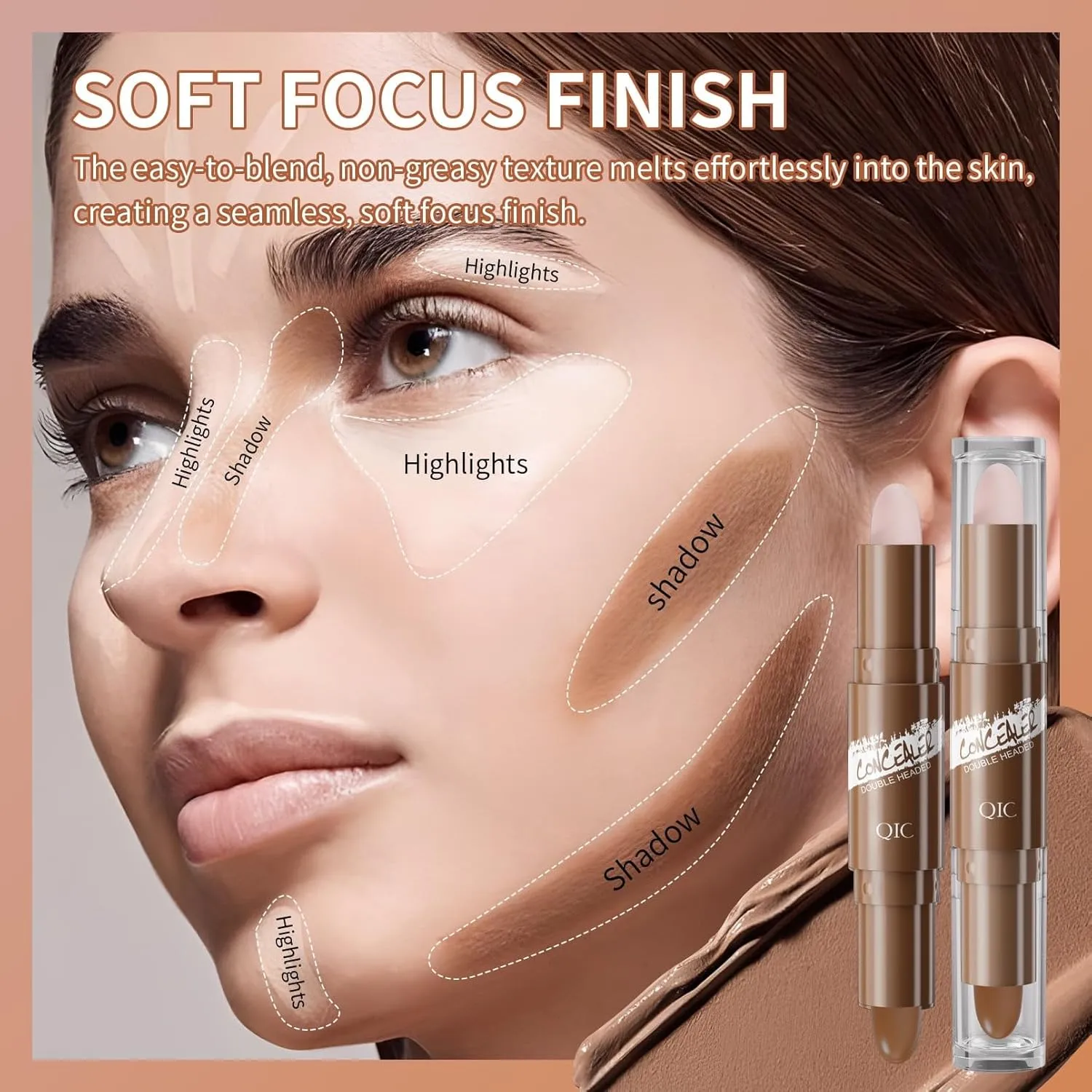 HEBIXFace Shadow Enhancer and Highlighter Twin-tip Makeup Pen, 自然色-浅咖色