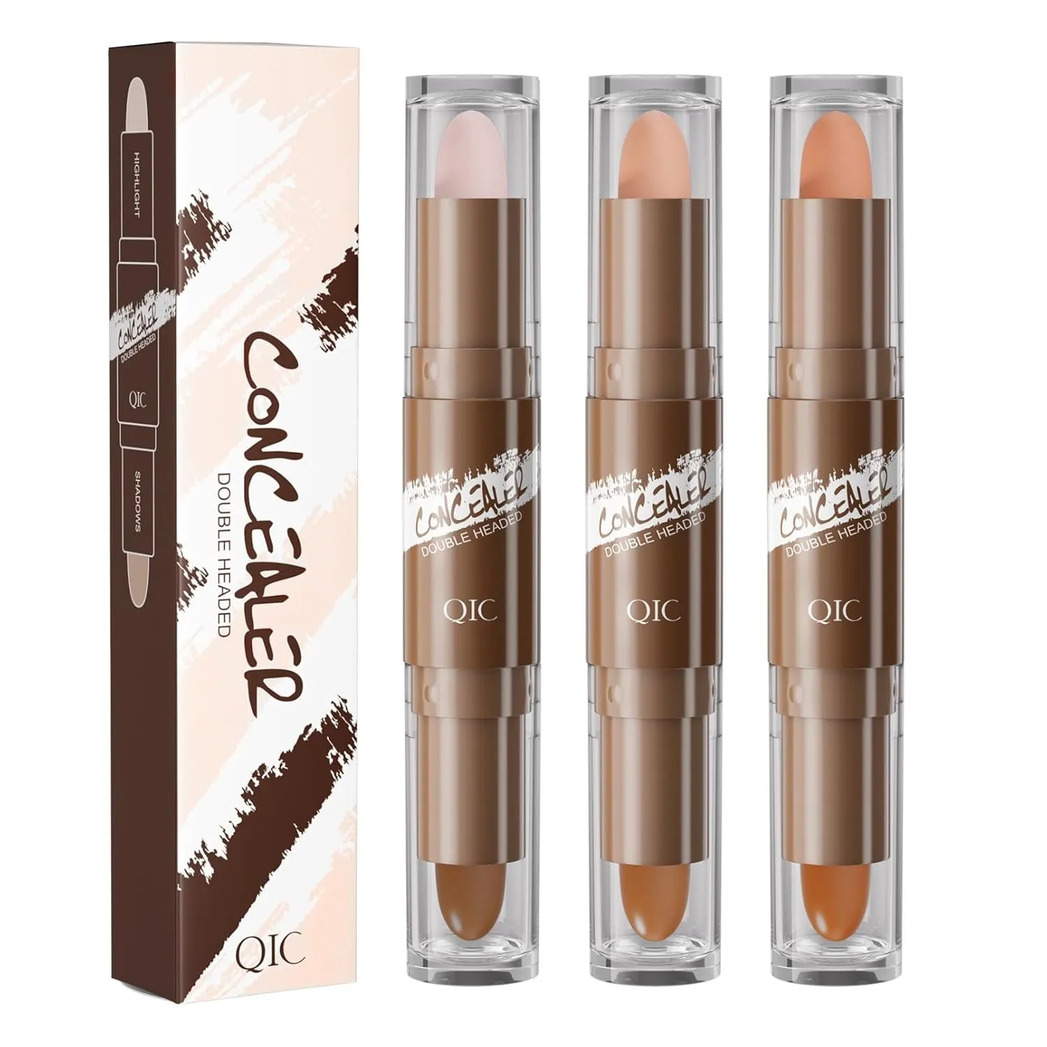 HEBIXFace Shadow Enhancer and Highlighter Twin-tip Makeup Pen, 自然色-浅咖色