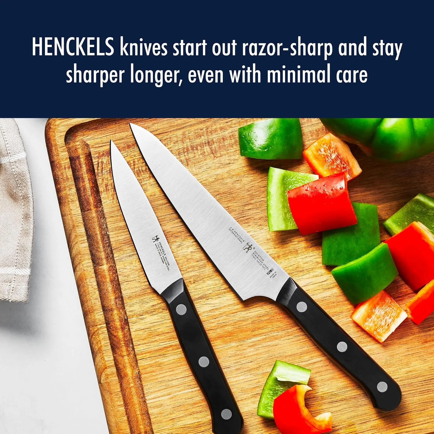 HENCKELS Solution Razor-Sharp 7-pc Knife Set, Chef Knife, Bread Knife,German Engineered Informed by 100  Years of Mastery, Brown