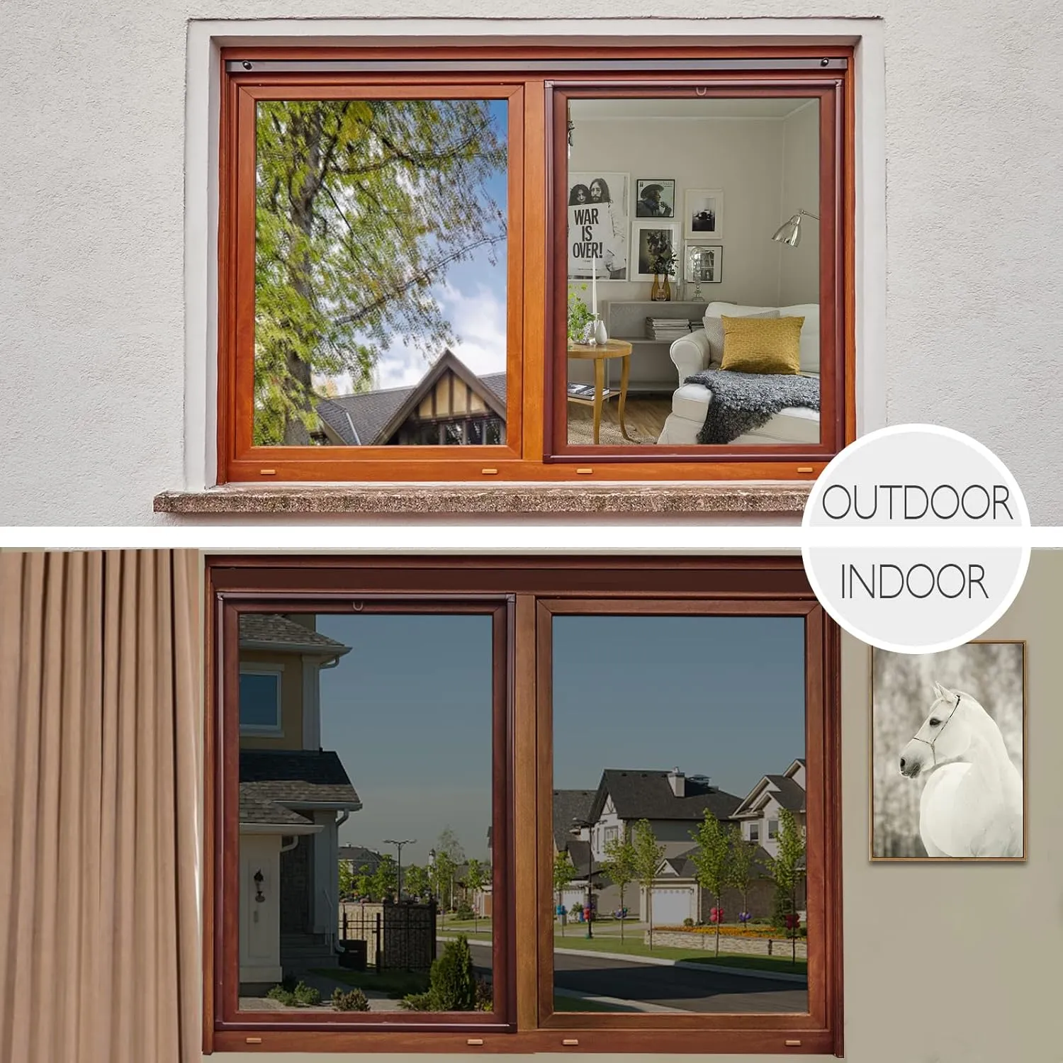 HIDBEA One Way Privacy Window Film, Daytime Mirror Reflective Heat Control UV Sun Blocking Non-Adhesive Static Cling Window Tint for Home and Office (Black-Silver, 23.6 Inch × 6.5 Feet)