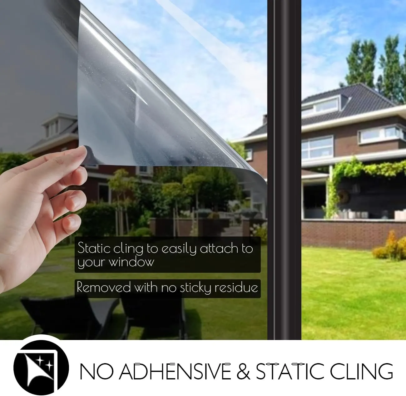HIDBEA One Way Privacy Window Film, Daytime Mirror Reflective Heat Control UV Sun Blocking Non-Adhesive Static Cling Window Tint for Home and Office (Black-Silver, 23.6 Inch × 6.5 Feet)