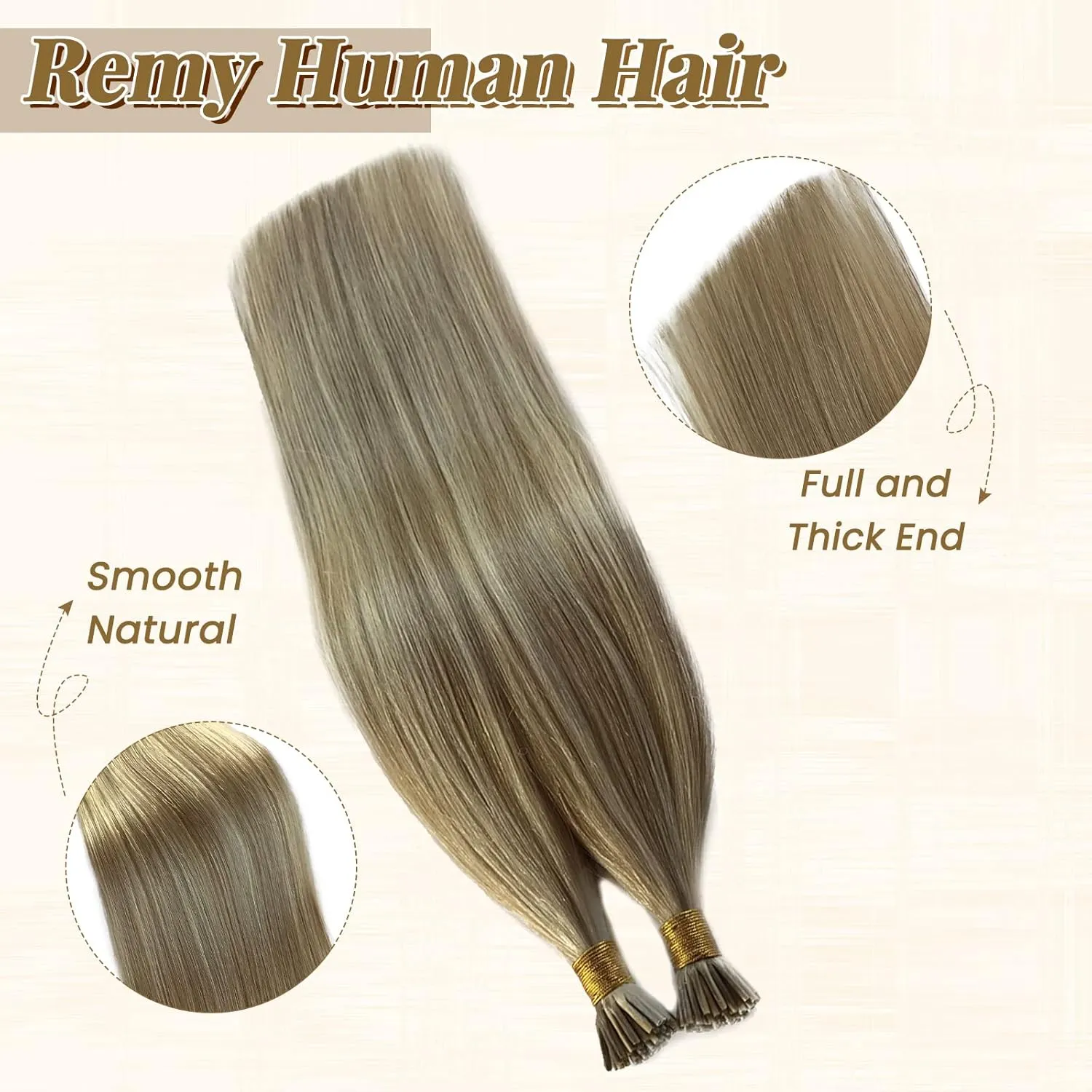 Highlight I Tip Hair Extensions Real Human Hair, Pr Ash Blonde Highlights with Platinum Blonde Keratin Itip Hair Extensions Human Hair Remy Stick Tip Extension