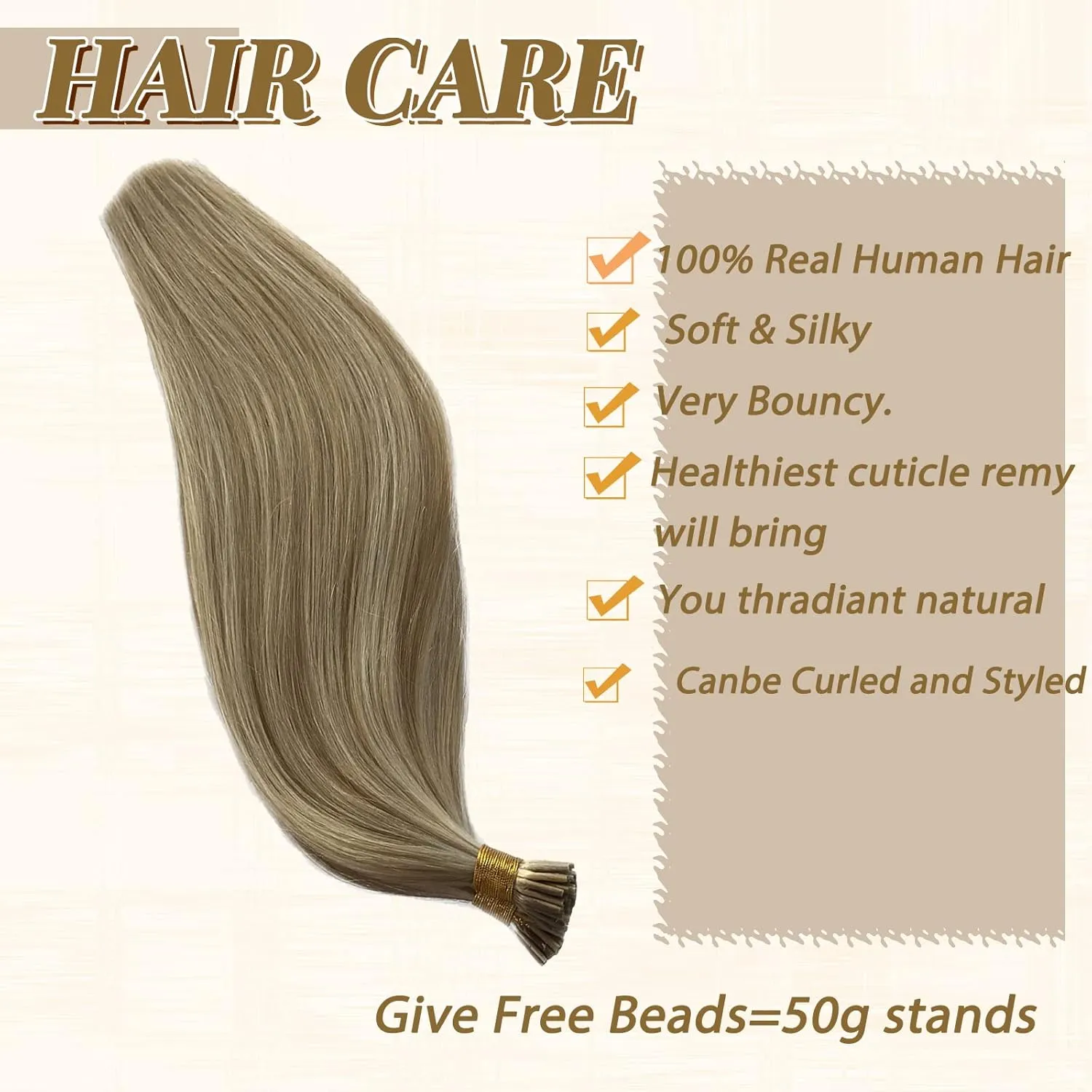 Highlight I Tip Hair Extensions Real Human Hair, Pr Ash Blonde Highlights with Platinum Blonde Keratin Itip Hair Extensions Human Hair Remy Stick Tip Extension