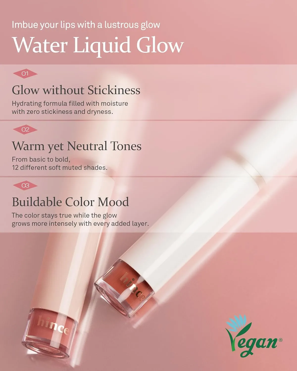 HINCE Mood Enhancer Water Liquid Glow - Non-Sticky & Waterproof Lip Stain for Women - Long Wearing Lip Gloss for Natural and Glass Glow - Moisturizing Liquid Makeup, 0.16 fl.oz. (CLASSICAL)