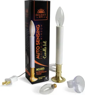 Holiday Joy Window Candles Kit - Pack of 1-9-inch-Tall Electric Candle with Built-in Auto Sensor, 2 Bulbs and Suction Cup Holder in Each Box - 5W, 120V﻿