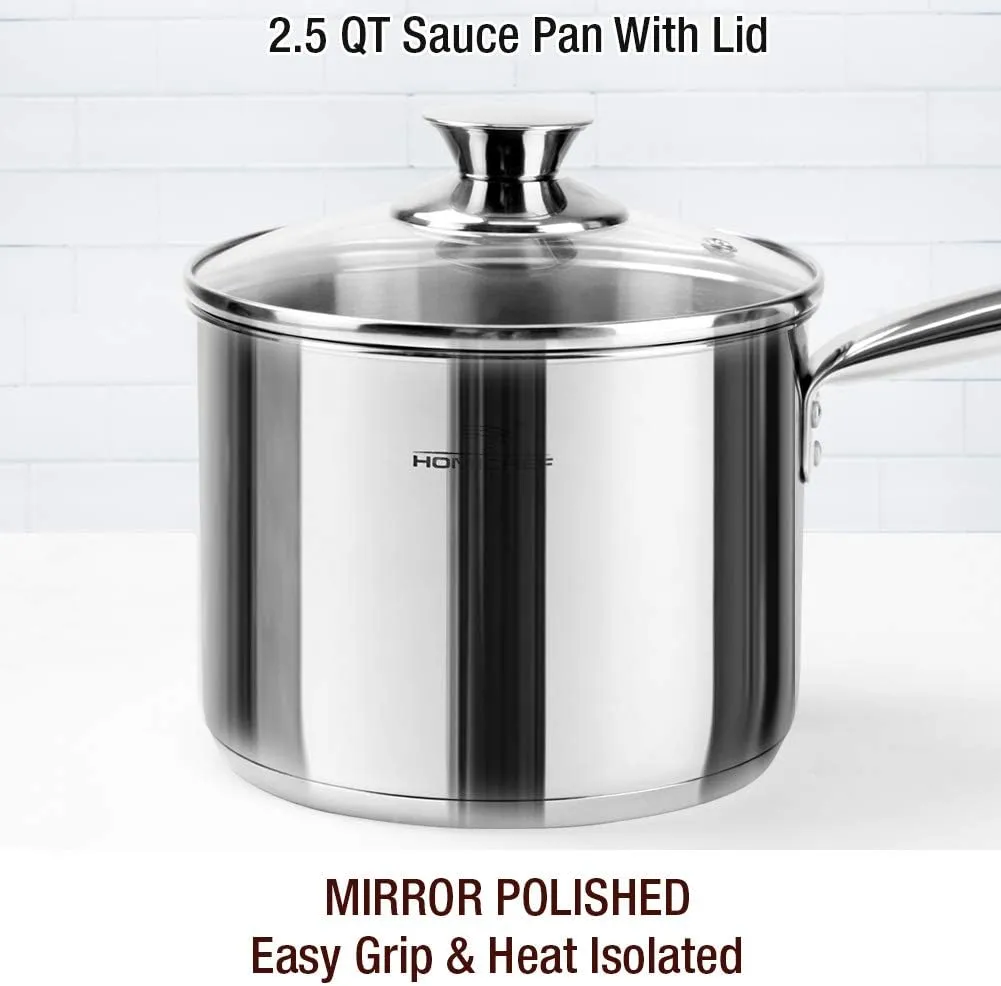 HOMI CHEF 14-Piece Nickel Free Stainless Steel Cookware Set - Nickel Free Stainless Steel Pots and Pans Set - Stainless Steel Non-Toxic Cookware Set - Stainless Steel Healthy Induction Cookware Sets
