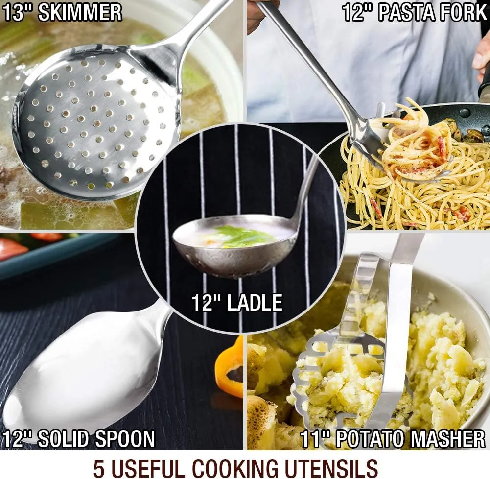 HOMI CHEF 14-Piece Nickel Free Stainless Steel Cookware Set - Nickel Free Stainless Steel Pots and Pans Set - Stainless Steel Non-Toxic Cookware Set - Stainless Steel Healthy Induction Cookware Sets