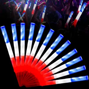 Honoson 12 Pieces Veterans Day Patriotic Light Stick 15.8 Inch Red White Blue Glow Baton Veterans Day Decorations LED Light up Toys Bulk for Thank You Veterans Party Heroes Theme Party Supplies