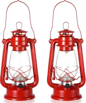 Hortsun Vintage LED Hurricane Lantern Metal Decorative Hanging Lantern Warm LEDs and Dimmer Switch Battery Operated for Indoor Outdoor Camping Usage Decor(2 Pcs,12 Inch)