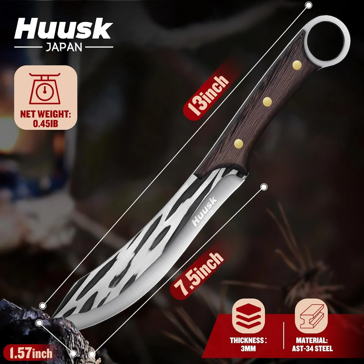 Huusk Knives, Meat Cutting Knife 7.5 Inch, Hand Forged Meat Cleaver, High Carbon Slicing Knife for Meat Cutting, Meat Trimming Butcher knife with Sheath, BBQ Brisket Knives for Home Outdoor Camping