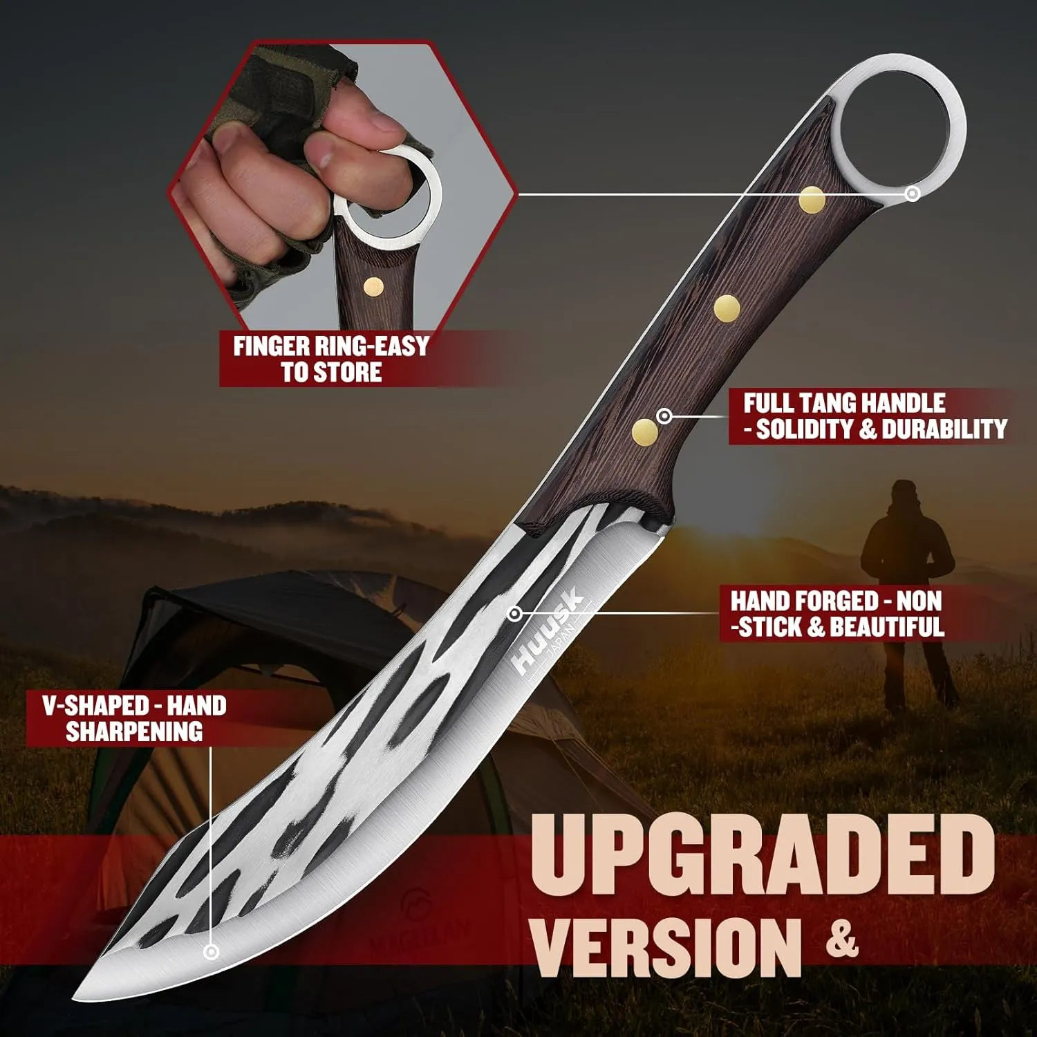 Huusk Knives, Meat Cutting Knife 7.5 Inch, Hand Forged Meat Cleaver, High Carbon Slicing Knife for Meat Cutting, Meat Trimming Butcher knife with Sheath, BBQ Brisket Knives for Home Outdoor Camping