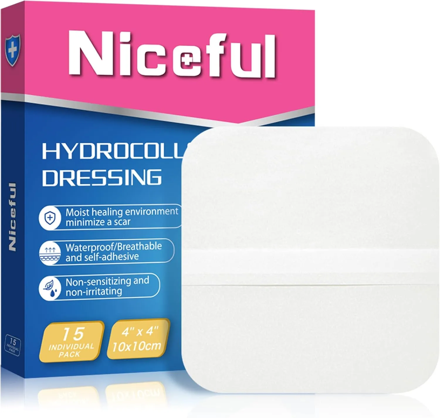 hydrocolloid Bandages, Hydrocolloid Wound Dressing,Sterile Wound Dressing hydrocolloid Patch Bandaid (4"x 4" (15 Dressings))