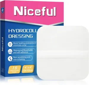 hydrocolloid Bandages, Hydrocolloid Wound Dressing,Sterile Wound Dressing hydrocolloid Patch Bandaid (4"x 4" (15 Dressings))