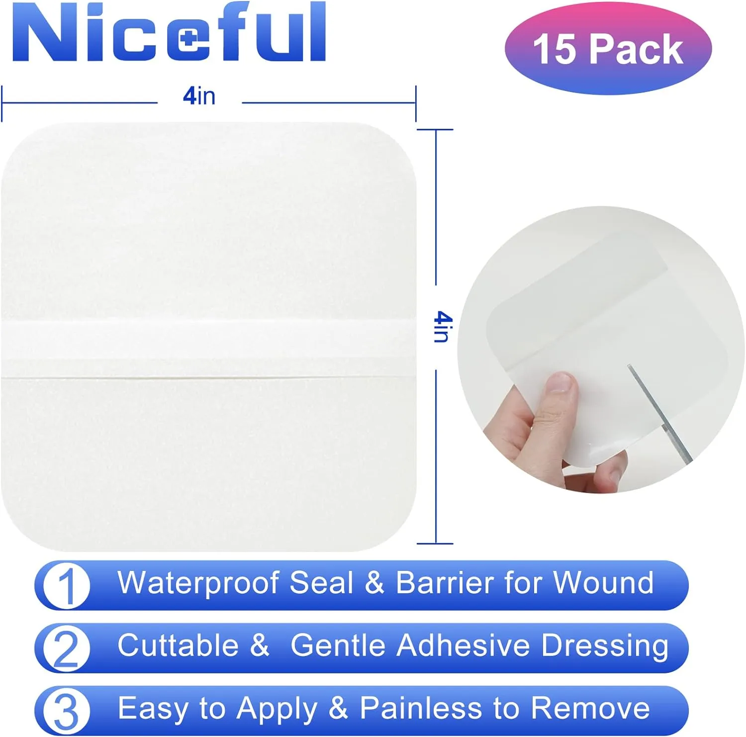hydrocolloid Bandages, Hydrocolloid Wound Dressing,Sterile Wound Dressing hydrocolloid Patch Bandaid (4"x 4" (15 Dressings))