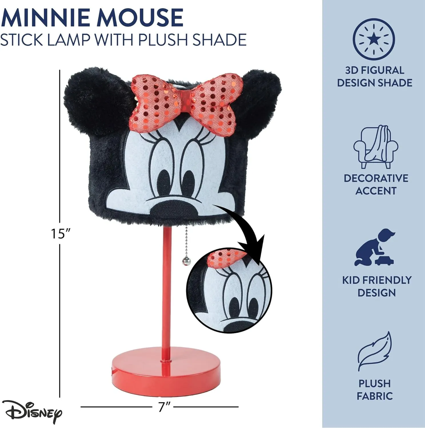 Idea Nuova Disney Minnie Mouse Figural Plush Shade Stick Table Lamp