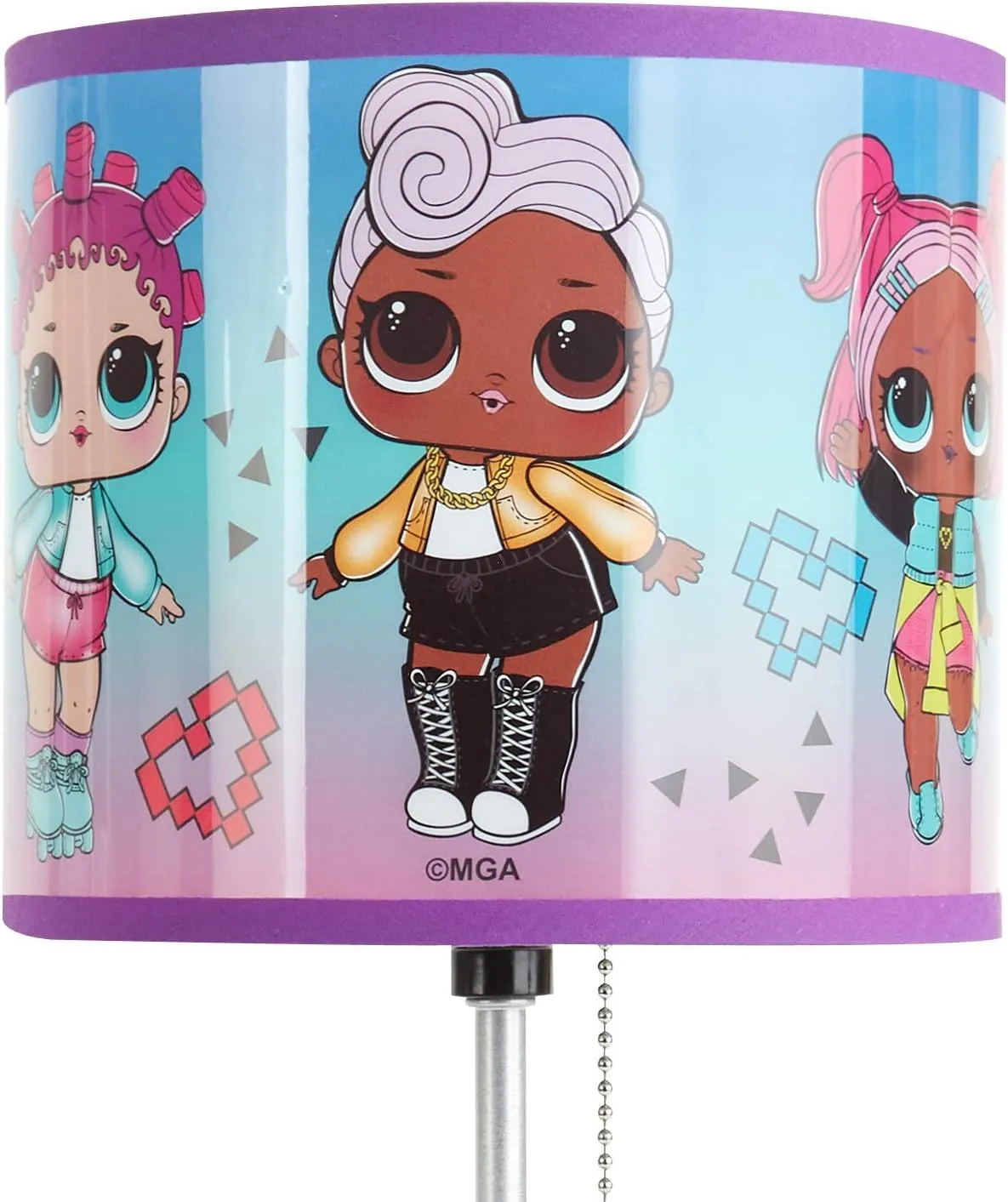 Idea Nuova LOL Surprise Stick Table Kids Lamp with Pull Chain, Themed Printed Decorative Shade