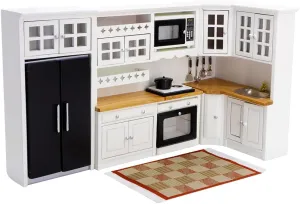iLAND Miniature Dollhouse Furniture on 1:12 Scale, Modern Dollhouse Kitchen with Dollhouse Accessories Set