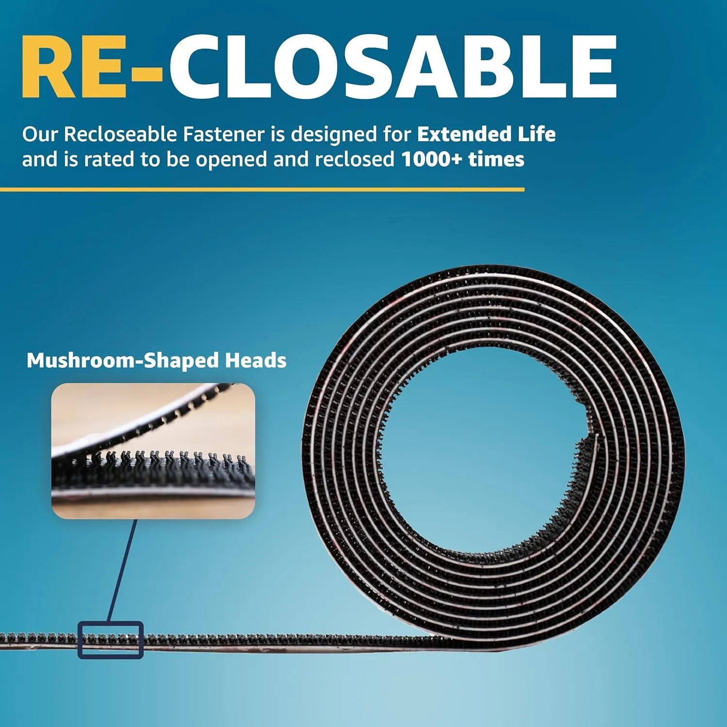 Industrial Strength 1" x 5ft Clear Scotch Self Mating Reclosable Fasteners, Stick-On Adhesive, No Tools Needed, Home Decor, Classroom, Office, Cars, Indoor-Outdoor Waterproof Compatible with SJ3560