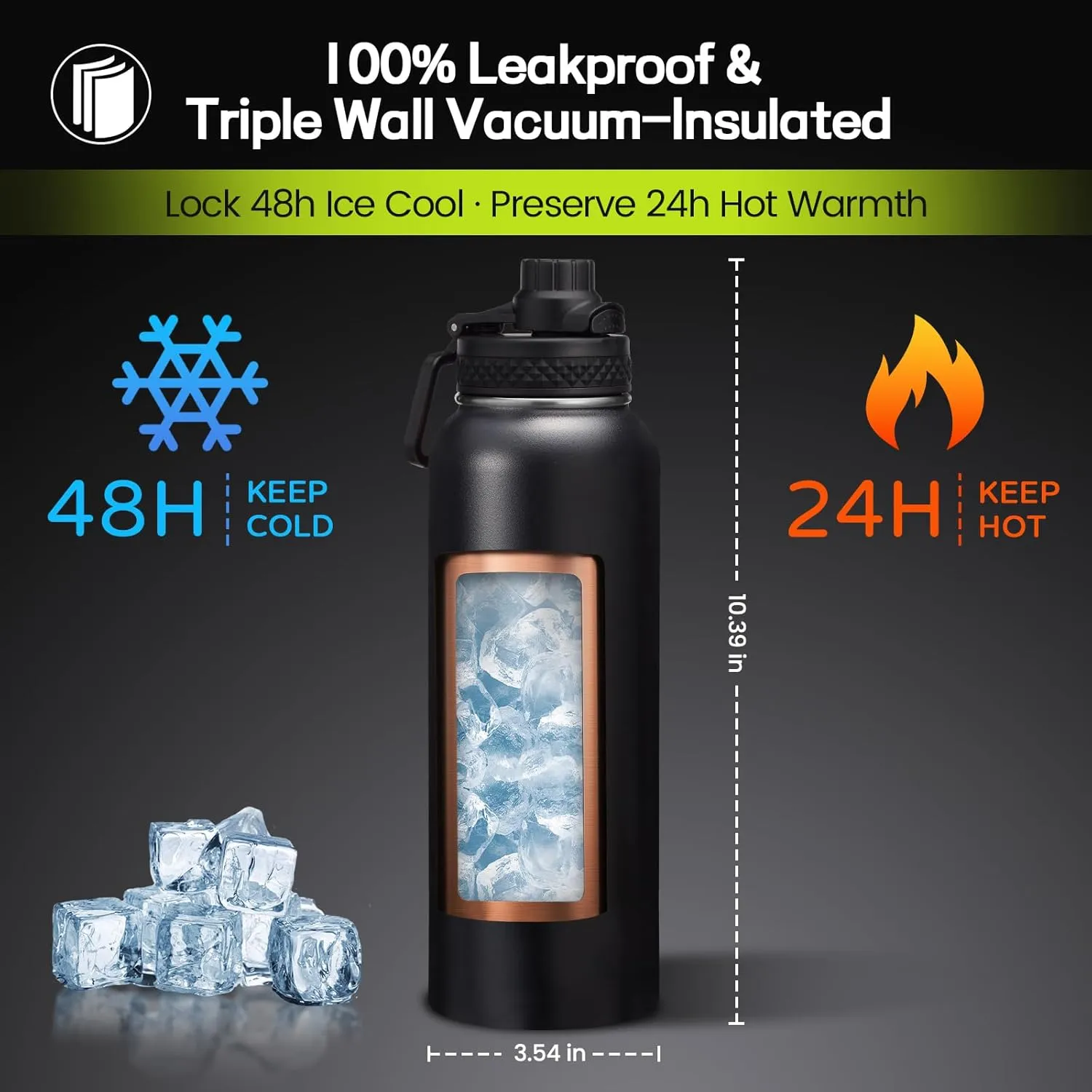 Insulated Water Bottle 40oz - with Straw & Auto Spout Lid, Paracord Handle, Shoulder Carrier Bag,40 oz Water Jug Great for Sport Travel Gym Hiking Biking