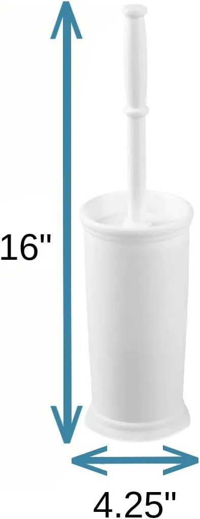 InterDesign Kent Plastic Toilet Bowl Brush Set, Classic Design Slim Compact Bowl Brush and Holder for Bathroom - Sturdy, Deep Cleaning, 4.25" x 4.25" x 16", White