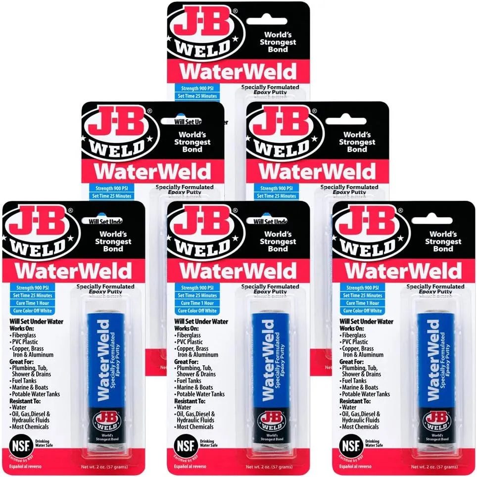 J-B Weld 8277 WaterWeld Adhesive Compound Specially Formulated Epoxy Putty (Pack of 6)