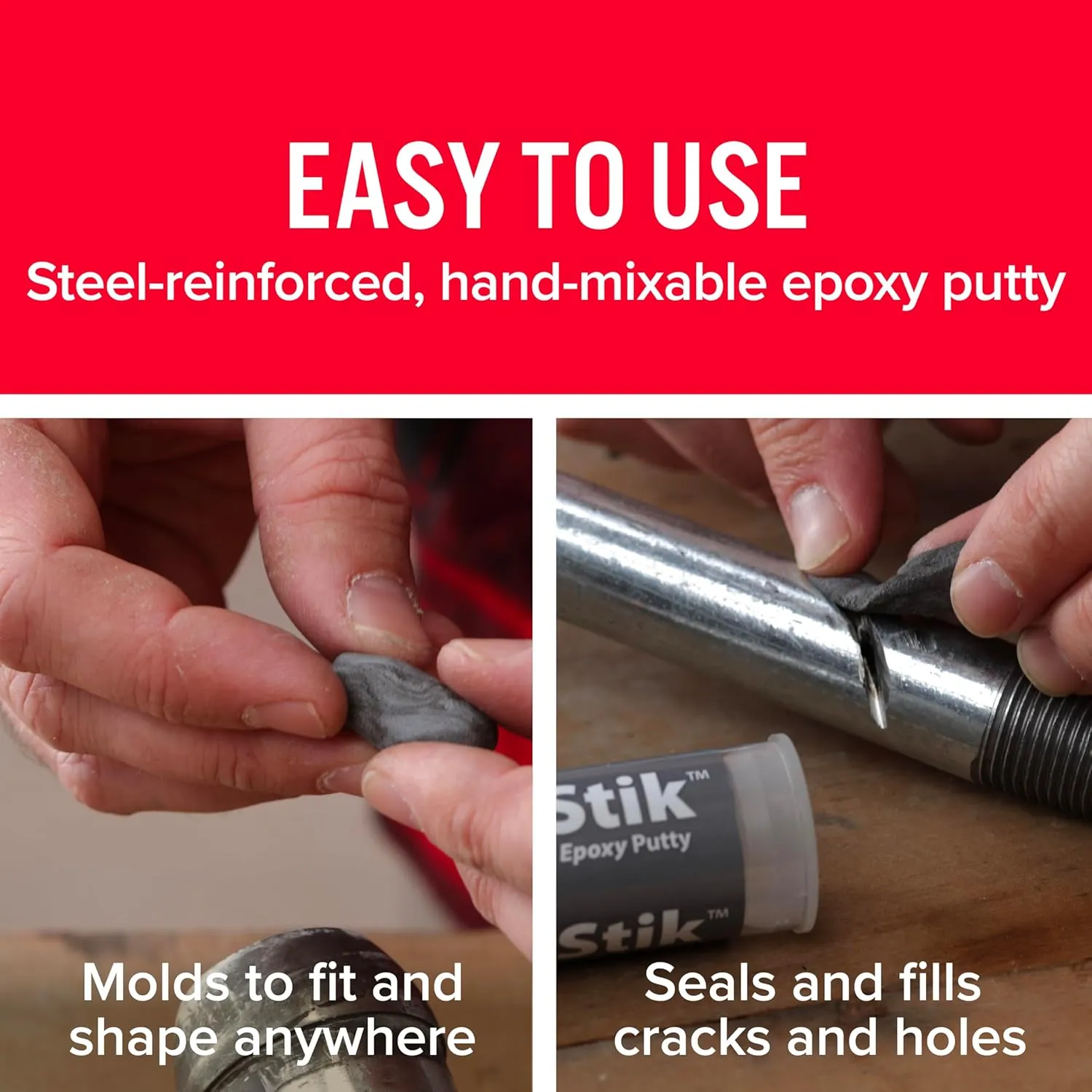 J-B Weld SteelStik, 1 Hour Cure, Steel Reinforced Epoxy Putty Stick - 2 Pack, Dark Grey (8267-2)