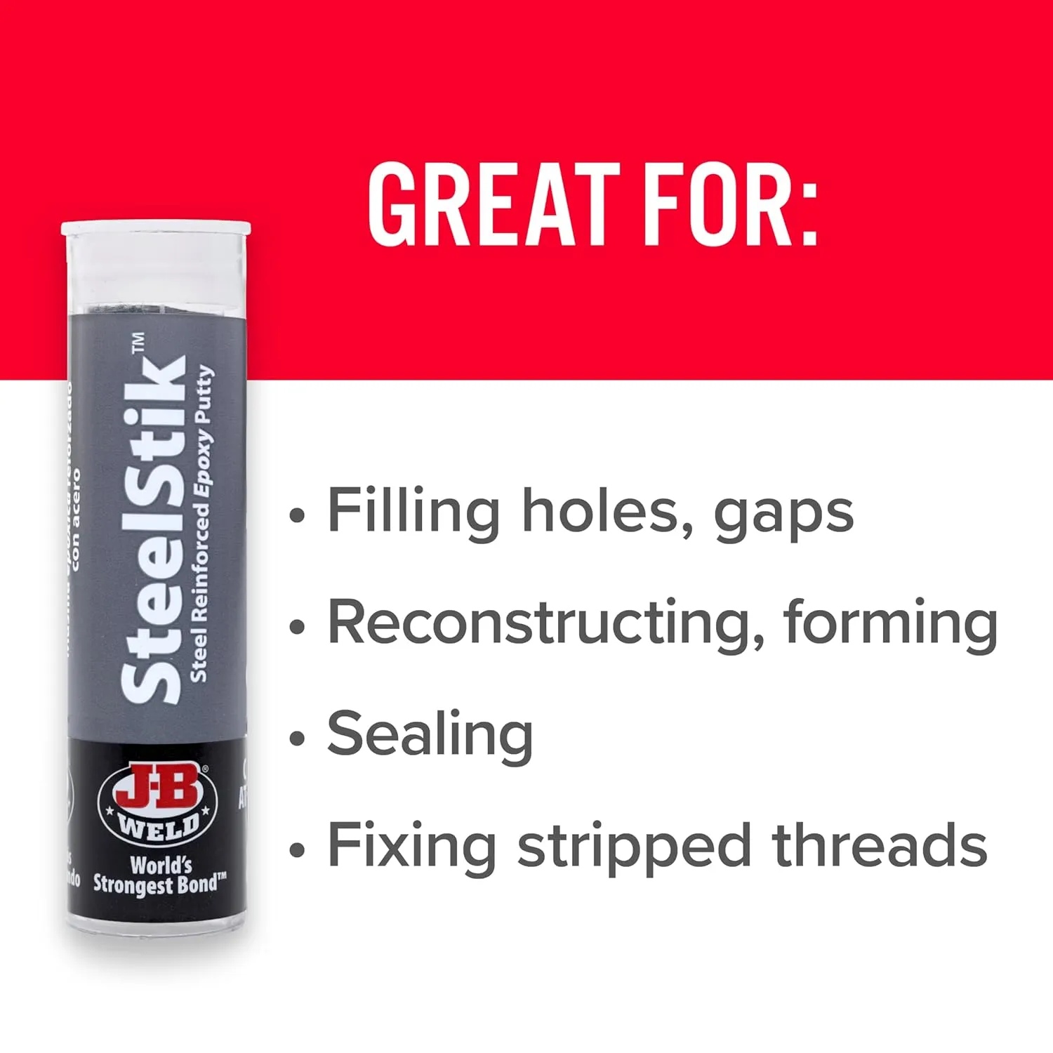 J-B Weld SteelStik, 1 Hour Cure, Steel Reinforced Epoxy Putty Stick - 2 Pack, Dark Grey (8267-2)